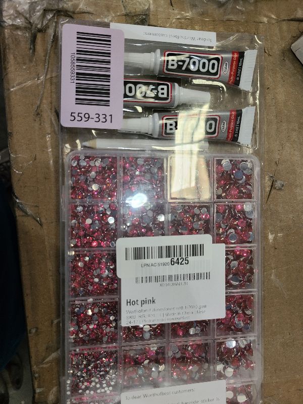 Photo 1 of 20100Pcs Hot Pink Rhinestones Flatback with b7000 Glue for Crafts Crafting Clothing Clothes Fabric Jerseys, Flat Back Crystals Gems Kit, Diamonds Multi Sizes 2-6mm