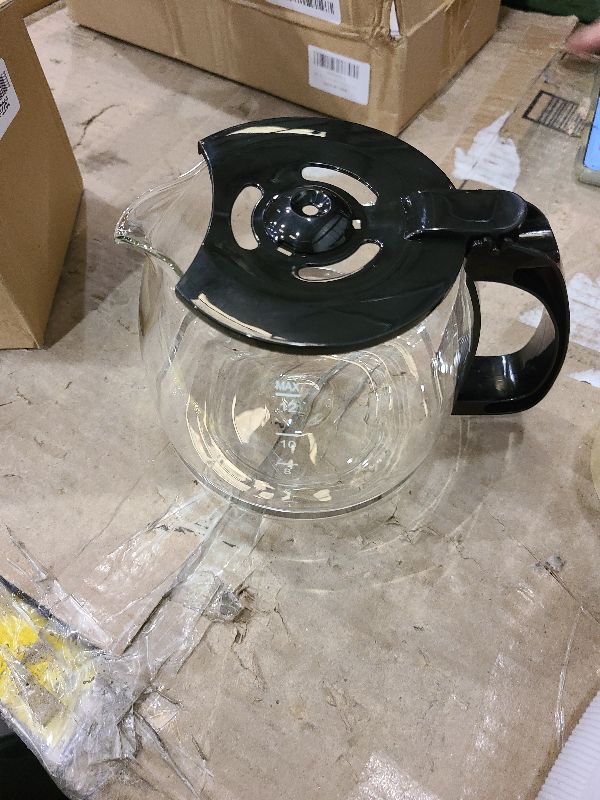 Photo 1 of 12-Cup Glass Carafe Replacement Pot for Mr Coffee, Black & Decker, Hamilton Beach, KitchenAid, Universal Coffee Maker Carafe Pot 12 Cup- 1.8L Coffee Pot with Handle & 3 Snap-On Caps in Different Sizes