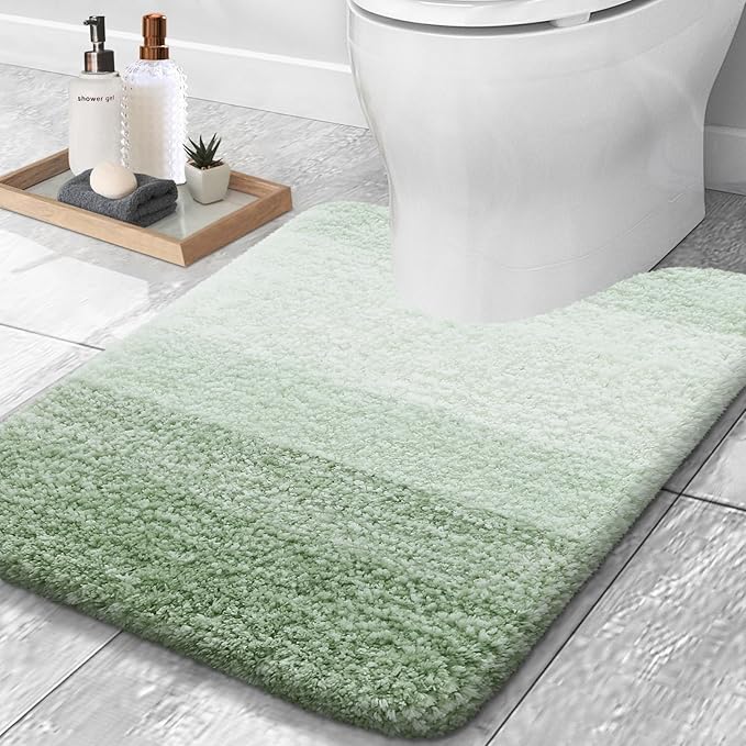 Photo 1 of **MSRP 30.89** OLANLY Luxury Toilet Rugs U-Shaped 24x20, Extra Soft and Absorbent Microfiber Bathroom Rugs, Non-Slip Plush Shaggy Bath Mat, Machine Wash Dry, Contour Bathroom Mats for Toilet Base, Sage Green