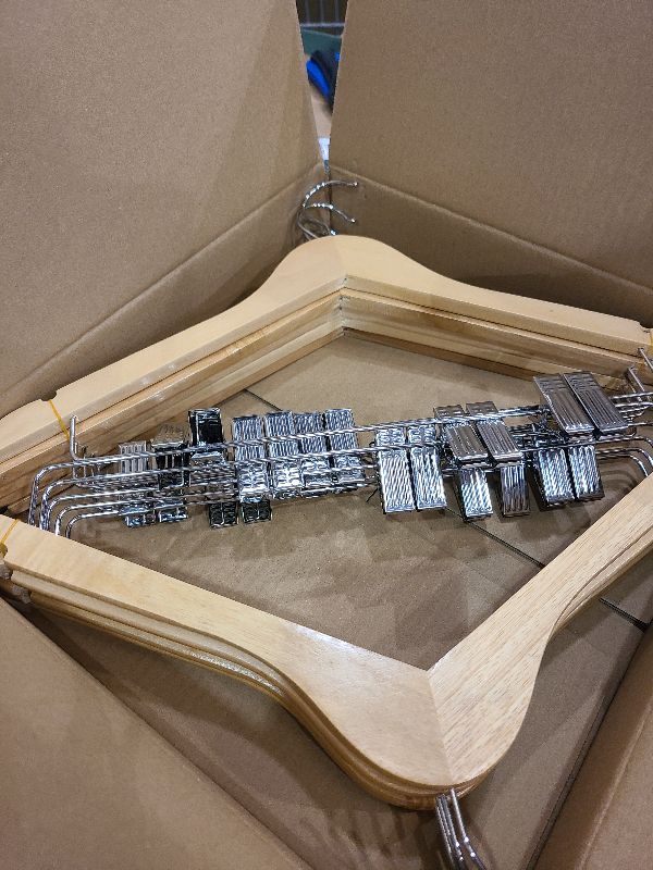 Photo 1 of 10 Pack Wooden Hangers with Clips Suit/Jacket/Skirt/Coat/Dress/Blouse (Natural)