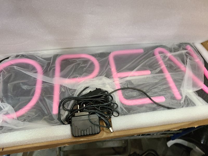 Photo 1 of 24 inch Neon Open Signs for Business, Open Sign with Textured Backboard LED Anti-Scratch Easy Dedust Neon Light for Business(Pink)
