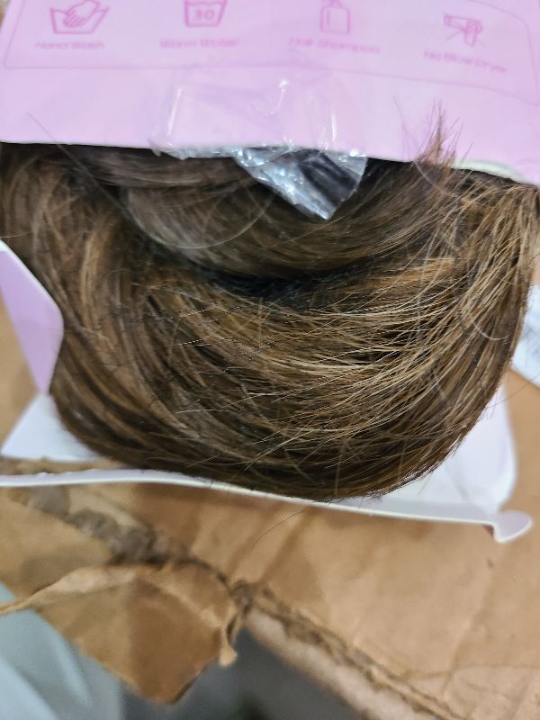 Photo 1 of 14 Inch Ponytail Extension - Clip in Ponytail Hair Extensions, Curly Wavy Pony Tails Hair Extensions, Synthetic Claw Clip Ponytail Extension for Women (Color: Chestnut Brown With Golden Highlights)