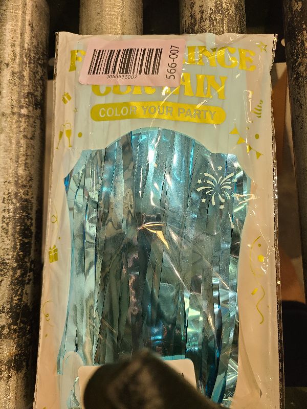 Photo 1 of 2 Pack Backdrop Curtains, 3.28 Feet x 7.05 Feet Sky Blue Tinsel Backdrop, Metallic Fringe Curtains Foil Tinsel Party Streamer, Winter Backdrop Happy Birthday Party Supplies