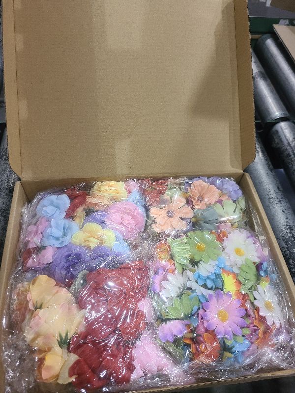 Photo 1 of 210 Pcs Mini Silk Flower Heads Small Fake Rose Daisy Faux Flowers Bulk for Crafts Artificial 3D Loose Fabric Flowers Heads Sunflower Bulk for Wedding Hair Cap Dresses Decorations (Bright Colors Mixed)