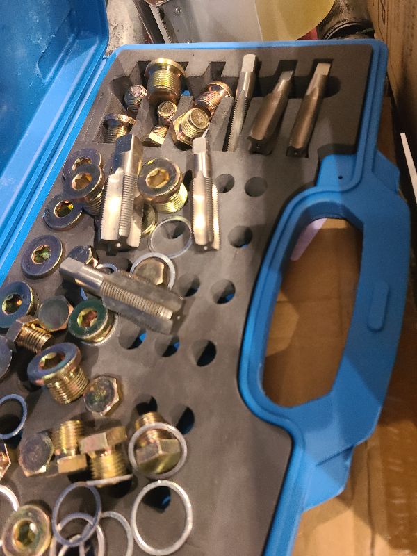 Photo 1 of 114pcs Oil Pan Drain Plug Repair Kit Sump Plug Key Thread Repair Tool Kit Set with Carry Case