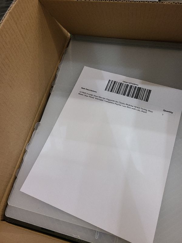 Photo 1 of 12 Pack X Large Shoe Storage Organizer for Closet, Modular Space Saving Shoe Boxes Clear Plastic Stackable Containers Display Case Bins with Lids, Black