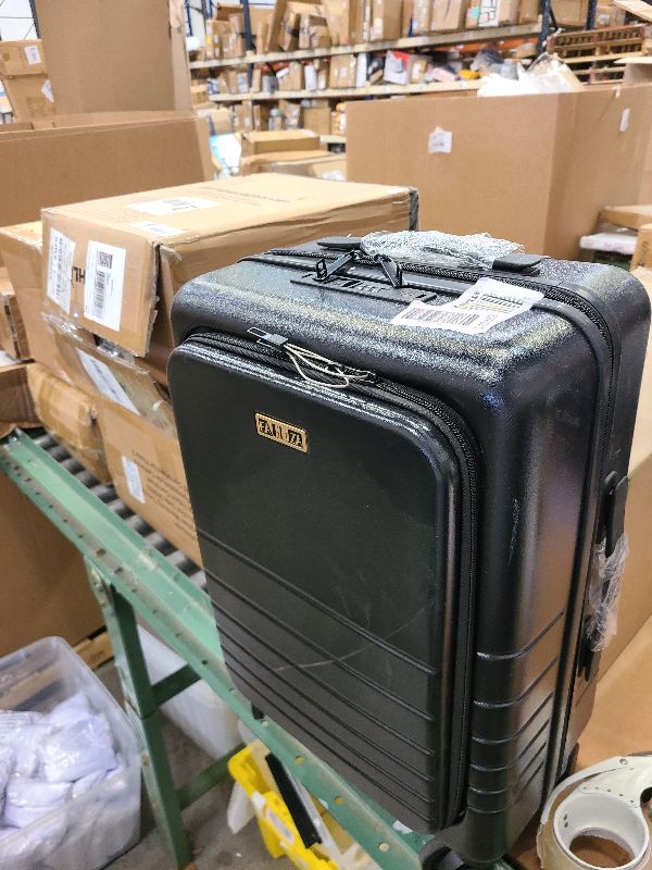 Photo 1 of 20 Inch Hardside Carry On Luggage with Spinner Wheels, Airline Approved 22x14x9 Carry-On Luggage with Front Pocket (Black)