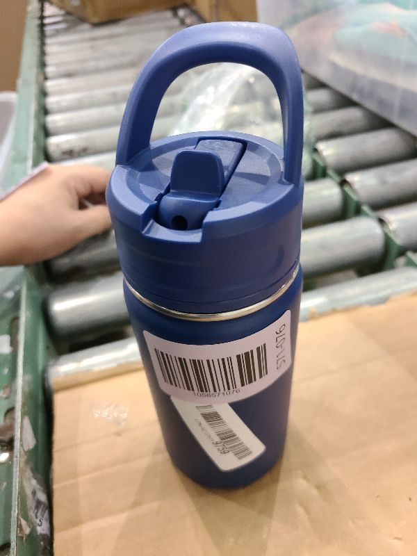 Photo 1 of 12oz Kids Water Bottle for School, Toddler Water Bottles with Straws, Insulated Water Bottles for Boys&Girls, Stainless Steel Vacuum Insulated Bottle for Kids, Leak-Proof, BPA-Free, Blue