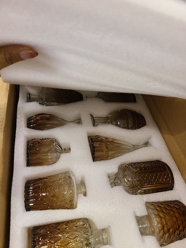 Photo 1 of 20 Pcs Glass Bud Vase Set Small Vintage Flower Vase in Bulk for Centerpieces Rustic Decorative Glass for Wedding Table Home Christmas Decoration (Amber)