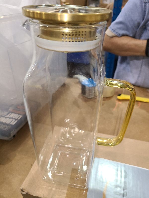 Photo 1 of 2 Quart (2 Liter 68 oz) Square Glass Pitcher with Lid and Spout, Water Pitchers with Handle for Fridge, Borosilicate Glass Carafe for Hot/Cold Drink, Large Jug for Iced Tea, Coffee, Beverage, Cold