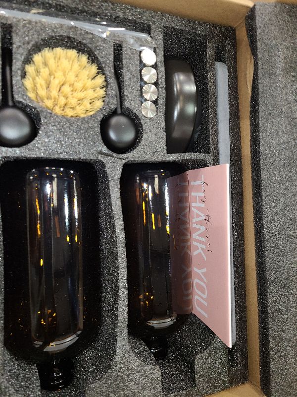 Photo 1 of [Luxury] Kitchen Soap Dispenser Set - 16OZ Amber Glass Bottle, Stainless Steel Pump, Instant Dry Tray, Waterproof Labels, Non-Slip Silicone Pad, and Dish Brush | Upgrade for Your Kitchen and Bathroom