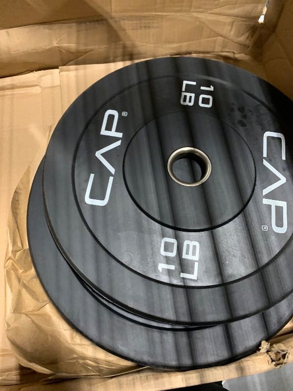Photo 1 of  ** ONLY 1 10lbs PLATE AND 1 45lbs PLATE*** CAP Barbell 260 LB Economy Olympic Bumper Plate Set with Color Logo | Black