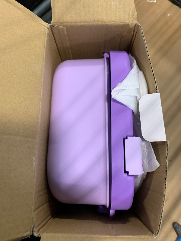 Photo 1 of **LID IS DAMAGED**Pawtong Bento Lunch Box with Thermo, 4-Compartment Bento Box with Adjustable Dividers, Leakproof Dinosaur Lunch Box with 14.2OZ Insulated Food Jar & Sauce Jar, for School Office Travel (Purple)