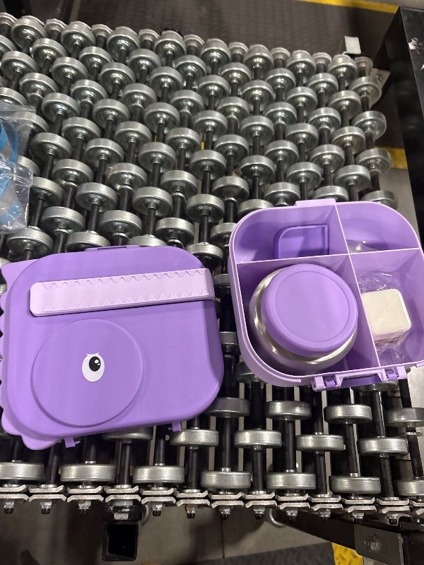Photo 1 of **LID IS DAMAGED**Pawtong Bento Lunch Box with Thermo, 4-Compartment Bento Box with Adjustable Dividers, Leakproof Dinosaur Lunch Box with 14.2OZ Insulated Food Jar & Sauce Jar, for School Office Travel (Purple)