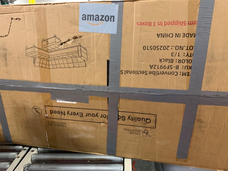 Photo 1 of ***Missing box 3/3 *** GlasFlength Sectional Couches for Living Room, Convertible 4 Seat Modular Sectional Sofa Set for Living Room, L Shaped Couch or U Shaped Couch with Storage Ottoman for Apartment, Leather Black ( Box 1 & 2 )