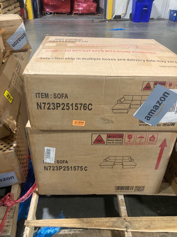 Photo 1 of **3 BOXES OF 4 ***Merax 86.5" Sectional Sofa with Storage Pockets & Removable Ottomans, 5 Seat U Shaped Sleeper Cloud Couch Set, Convertible L-Shaped Chenille Upholstered SofaBed for Living Room and Apartment, Grey