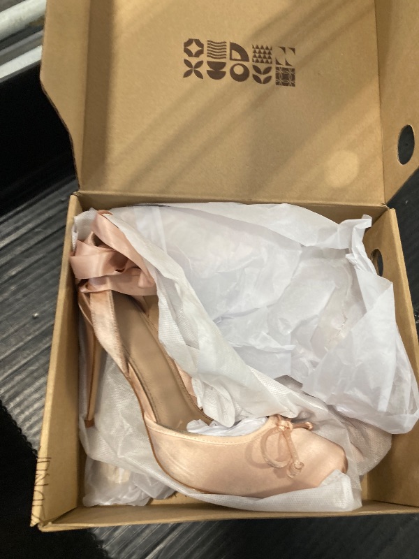 Photo 1 of *****BLACK SCRUFF MARCKS*****Celbreez Ballet Heels Satin Stiletto Heels for Women Close Square Toe Slingback Bow Lace Up High Nude Heel Women's Pumps Strappy Mary Jane Ballerina Heel Party Wedding Cute Shoes