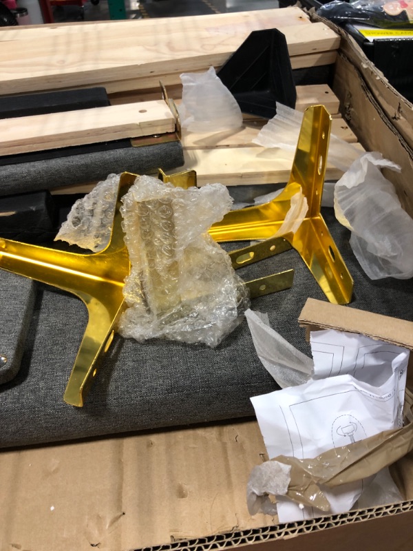 Photo 1 of ***MAY HAVE MISSING PIECES****Ball & Cast Full Size Daybed with Golden Metal Legs,Linen Upholstered Daybed Frame with Nailhead Trim and Wood Slat Support,No Box Spring Needed,Grey