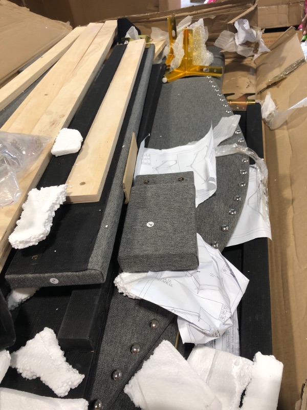 Photo 1 of ***MAY HAVE MISSING PIECES****Ball & Cast Full Size Daybed with Golden Metal Legs,Linen Upholstered Daybed Frame with Nailhead Trim and Wood Slat Support,No Box Spring Needed,Grey