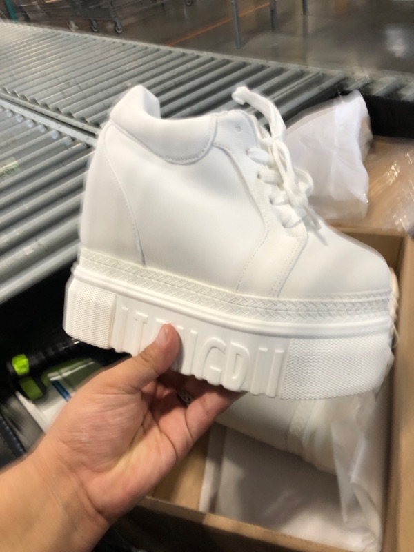 Photo 1 of **pink stains***Women Fashion Platform Sneakers Wide Width High Hidden Heel Wedge Walking Shoes (6.5, Without Flower White)