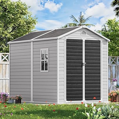 Photo 1 of 
8888NOT EXACT BUT SIMULAR TO PHOTO***sin Storage Shed with Floor 8 x 6 FT Waterproof Plastic Outdoor Garden Sheds Kit with Windows Lockable Door,Patio Tool Shed Kit for Backyard Lawn, Gray
