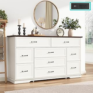 Photo 1 of ****SIMULAR BUT NOT EXACT********armhouse 9 Drawer Dresser for Bedroom,63” Wood Dresser & Chest of Drawers with Power Outlets,Large & Wide Dressers for Bedroom,Tall Storage Dresser Organizer(White)