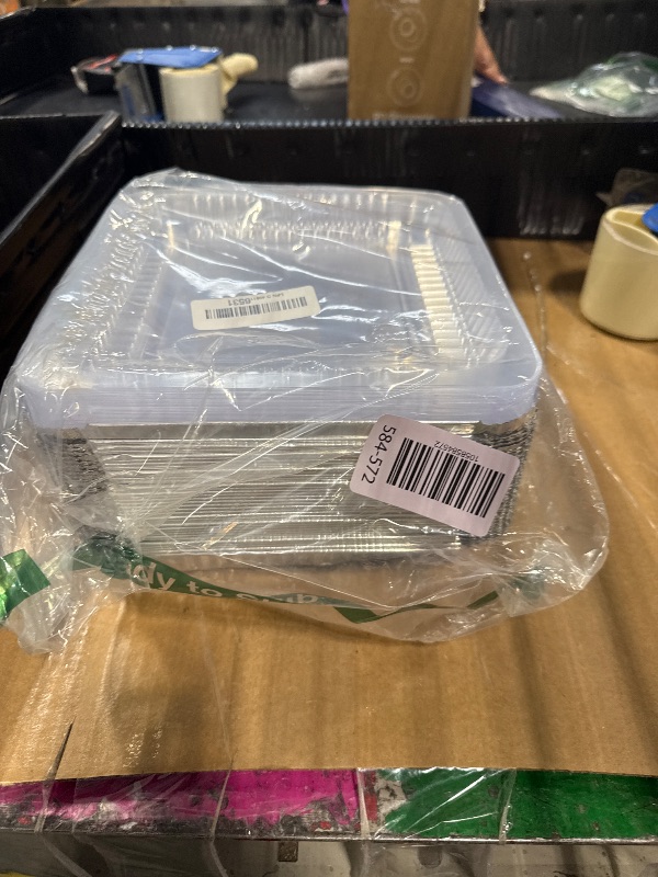 Photo 1 of (35 Pack) 8x8 Square Aluminum Baking Cake Pans with Clear Plastic Lids - Foil Pans with Lids - Disposable Food Containers Great for Cooking, Heating, Storing, Prepping Food