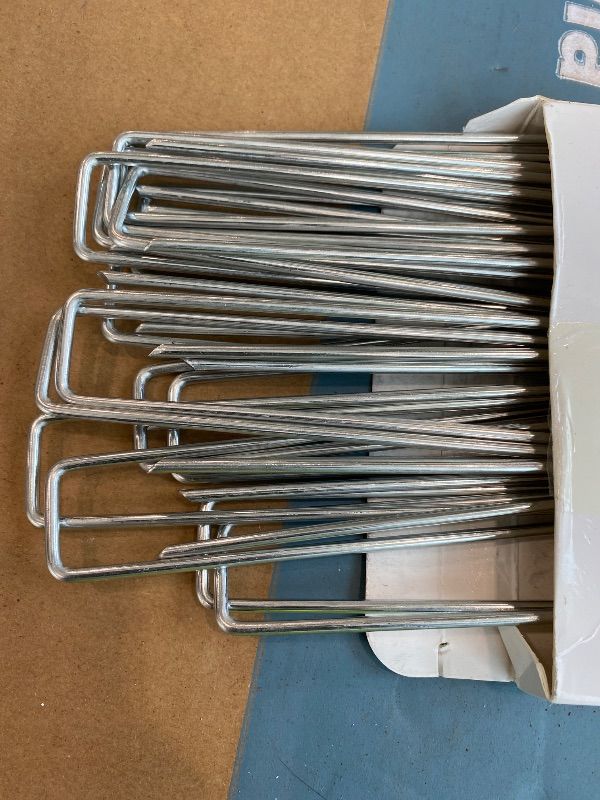 Photo 1 of 24 Pack Garden Stakes, U-Shaped Tent Stakes, Galvanized Landscape Staples, Ground Stakes, for Landscaping Securing Weed Barrier Fabric, Irrigation Tubing, Holding Fence, Tarpaulin