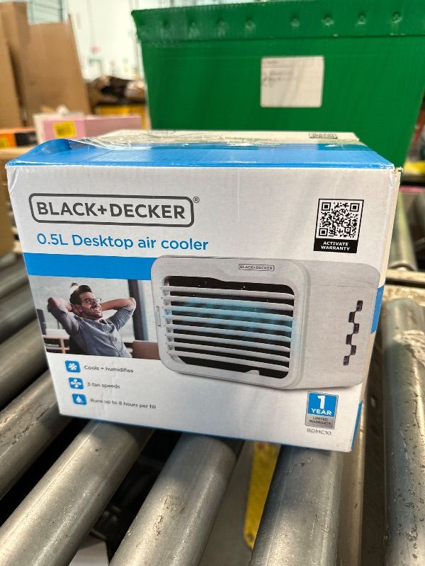 Photo 1 of **MISSING CHARGER** BLACK+DECKER Desktop Air Cooler, Personal Portable Fan with 3-Speeds, Evaporative Air Cooler with 0.5L Water Tank, Air Cooler Fan for Desk, Home, Office, Bedroom, and more, BDMC10, White/Gray