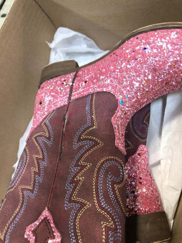 Photo 1 of ** TEAR ON SIDE OF BOOT ** Motasha Girls Cowgirl Boots Unisex-Child Mid Calf Glitter Toddler Girls Boots Cowboy Boot for Girl Little Big Kids Boot Western Riding Shoes (M7101 Sequins Pink 10)