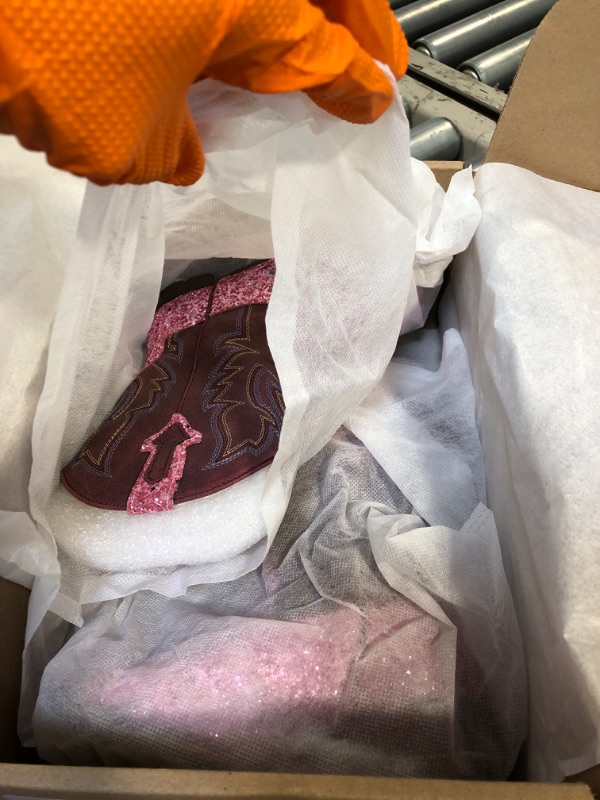 Photo 1 of ** TEAR ON SIDE OF BOOT ** Motasha Girls Cowgirl Boots Unisex-Child Mid Calf Glitter Toddler Girls Boots Cowboy Boot for Girl Little Big Kids Boot Western Riding Shoes (M7101 Sequins Pink 10)
