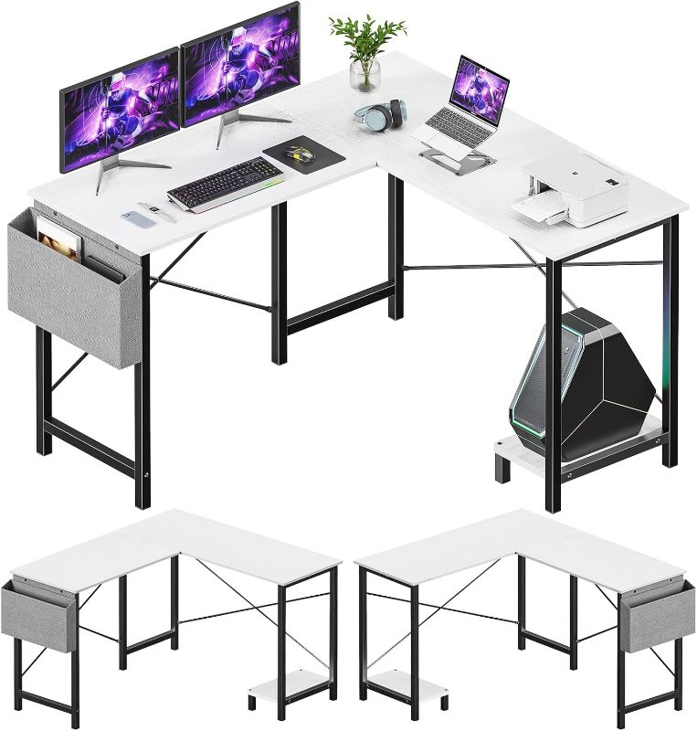 Photo 1 of ** SET 2 BOX * Sweetcrispy L Shaped Desk - Computer Desk Corner Desks Gaming Desk PC Table with CPU Stand Side Bag for Home Office Dorm Sturdy Writing Workstation, Black, 50-Inch