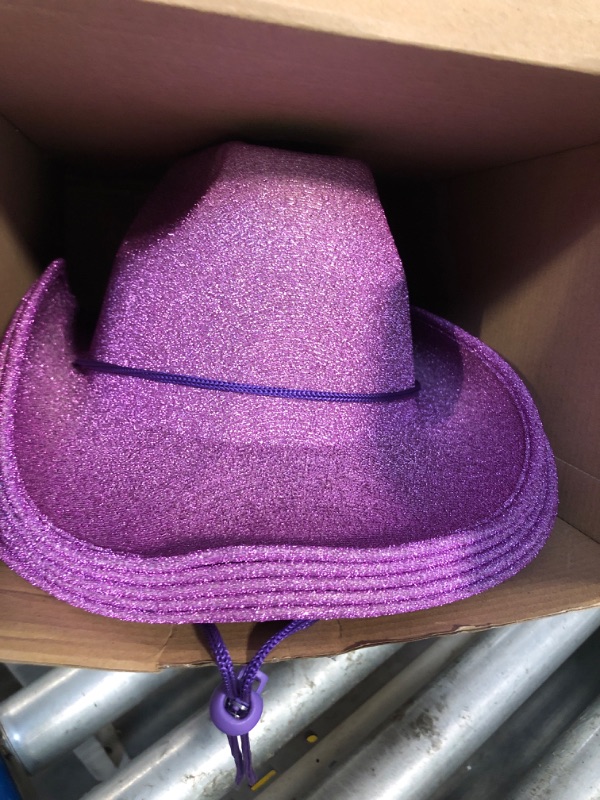 Photo 1 of ** MISSING  BANDANAS**  5 Pcs Sparkly Adults Cowboy Hat for Women Men Western Glitter Cowgirl Hats with Adjustable Drawstring Cowboy Party Bandana(Lavender Pink)