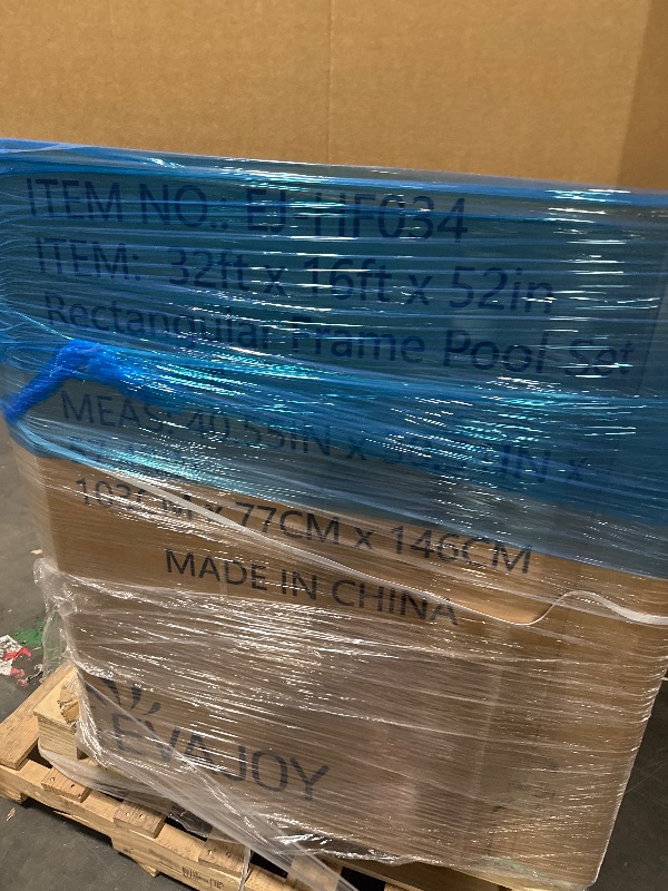 Photo 1 of **NO RETURN / COMPLETELY FACTORY SEALED/STRAPS WERE FULLY IN TACT-OPENED ON SITE- WILL NEED TRUCK OR TRAILER FOR PICK UP** EVAJOY 32ft x 16ft x 52in Metal Frame Swimming Pool Set, Rectangular Above Ground Pool Cover with Sand Filter Pump, Pool Ladder, Gro
