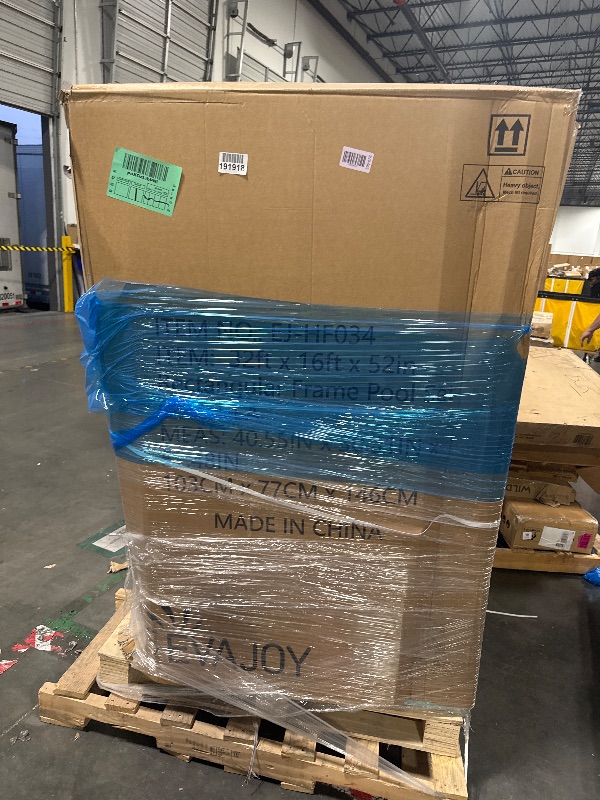 Photo 1 of **NO RETURN / COMPLETELY FACTORY SEALED/STRAPS WERE FULLY IN TACT-OPENED ON SITE- WILL NEED TRUCK OR TRAILER FOR PICK UP** EVAJOY 32ft x 16ft x 52in Metal Frame Swimming Pool Set, Rectangular Above Ground Pool Cover with Sand Filter Pump, Pool Ladder, Gro