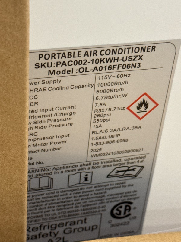 Photo 1 of ** Working air Tested functional** EUHOMY 10,000 BTU Portable Air Conditioners Up to 450 sq.ft, 3-1 Standing Smart Cooling AC with Remote, Dehumidifier, Fan, Air Conditioner Cools Room, 3 Modes, 24-hour timer, LED Display, Bedroom