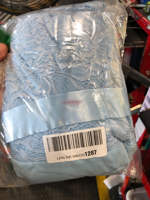 Photo 1 of *****LIPSTICK STAIN*********BeryLove Women's Short Homecoming Dresses for Teens Sleeveless Flowy A Line Wedding Guest Lace Cocktail Prom Formal Dress 05 B-Light Blue M