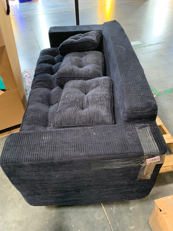 Photo 1 of **open item, has a rip on bottom, see pictures. MAXYOYO 3 Seater Couch for Living Room, Boneless Couch with Tufted Cushion & Backrest, Upholstered Floor Sofa with Armrests, Sofa in A Box, No Assembly Required, Black **SOLD AS IS**