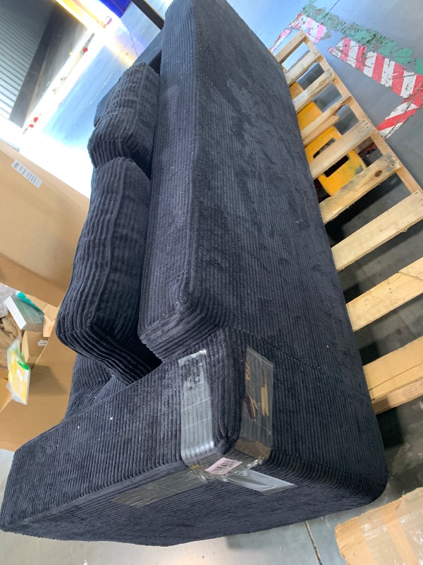 Photo 1 of **open item, has a rip on bottom, see pictures. MAXYOYO 3 Seater Couch for Living Room, Boneless Couch with Tufted Cushion & Backrest, Upholstered Floor Sofa with Armrests, Sofa in A Box, No Assembly Required, Black **SOLD AS IS**