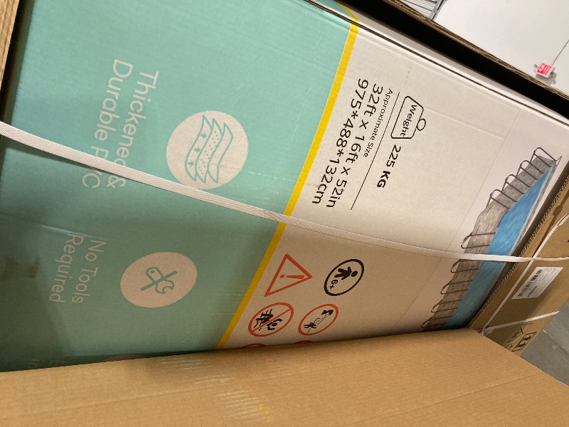 Photo 1 of ****2 POOLS***EVAJOY 32ft x 16ft x 52in Metal Frame Swimming Pool Set, Rectangular Above Ground Pool Cover with Sand Filter Pump, Pool Ladder, Ground Cloth for Backyard, Garden, PVC, Blue