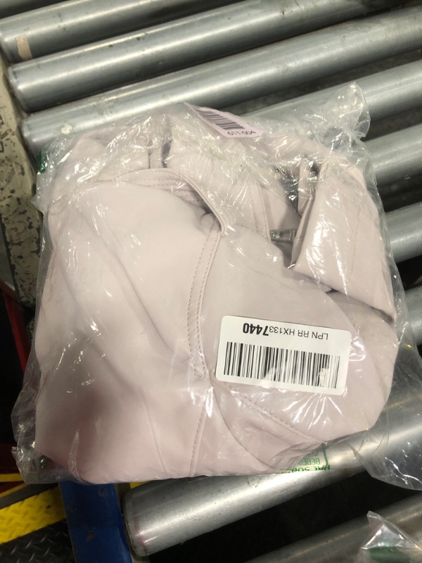 Photo 1 of [BLANKNYC] Womens Vegan Leather Moto Jacket With Zipper And Pocket Detail, Stylish Coat & Designer Clothing, Flashback Friday, Medium,Lavender