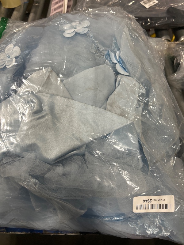 Photo 1 of ** UNKNOWN SIZE*** Ball Gown Tulle Off-The-Shoulder Sleeveless Applique Sweep/Brush Train Quinceanera Dresses Sky Blue