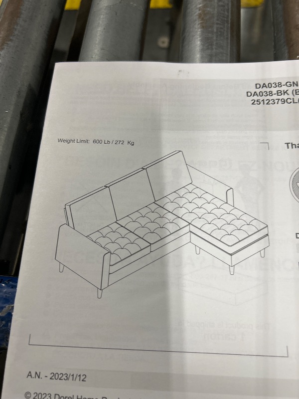 Photo 1 of  CosmoLiving by Cosmopolitan Strummer Reversible Sectional Couch, Light Gray Sofa, Sectional Couch