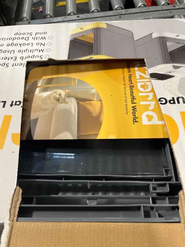 Photo 1 of * similar item* Foldable Cat Litter Box, Fully Enclosed Litter Box with Lid, Covered Kitty Kitten Litter Boxes Enclosure with Scoop, Odor Control, Easy to Clean, 3 Modes for Cat up to 12 lbs(White&Grey)