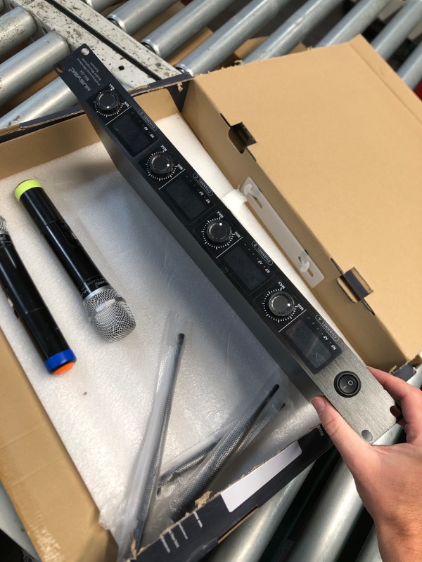 Photo 1 of (MISSING CORDS)  (WORN) (UNTESTED)  Phenyx Pro Dual-Channel Wireless Microphone System, Dynamic Mics w/ID Lock, Tunable Power Level, Auto Scan, Spectrum Analyzer, True Diversity Cordless Handheld for Singing, DJ, Karaoke (PTAU-2)