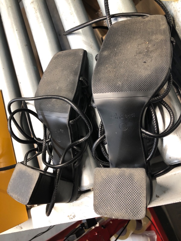 Photo 1 of **SOLES ARE DIRTY** ETHSIETA Women's Square Toe Lace-Up Sandal, Block Heel with Ankle Strap, Size 9.5, Black