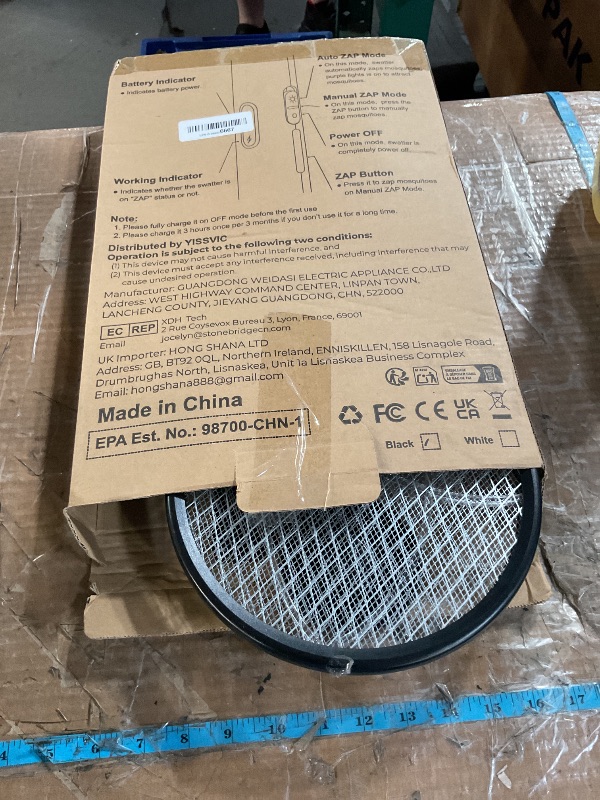 Photo 1 of (POWER TESTED) (MISSING CHARGER) YISSVIC Electric Fly Swatter Bug Zapper Racket Dual Modes Mosquito Killer with Purple Mosquito Light Rechargeable for Indoor Home Office Backyard Patio Camping (Black)