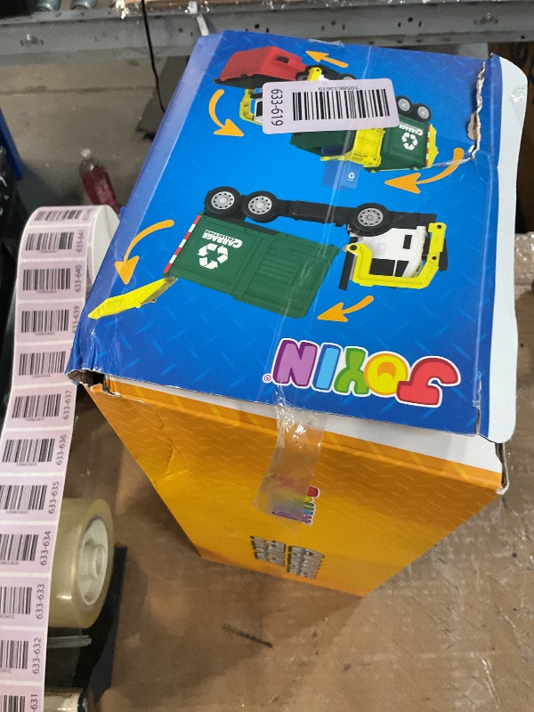 Photo 1 of (missing pieces) JOYIN Large Friction Powered Garbage Truck Toy Set, Includes Dumpster, Trash Bins, and Learning Cards for Kids