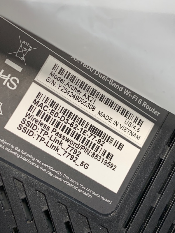 Photo 1 of (used)(see all images) TP-Link AX1800 WiFi 6 Router V4 (Archer AX21) – Dual Band Wireless Internet, Gigabit, Easy Mesh, Works with Alexa - A Certified for Humans Device