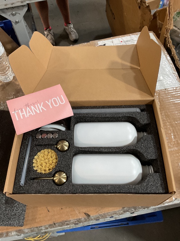 Photo 1 of [Luxury] Kitchen Soap Dispenser Set - 16OZ White Glass Bottle, Stainless Steel Pump, Instant Dry Tray, Waterproof Labels, Non-Slip Silicone Pad, and Dish Brush | Upgrade for Your Kitchen and Bathroom